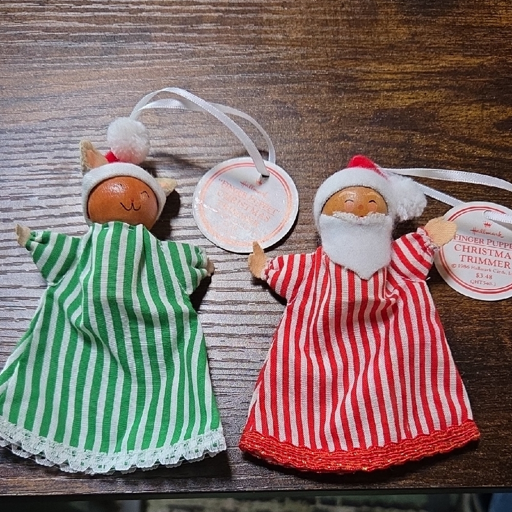 Hallmark 1986 CHRISTMAS TRIMMER Finger Puppets Mouse And Santa Vintage